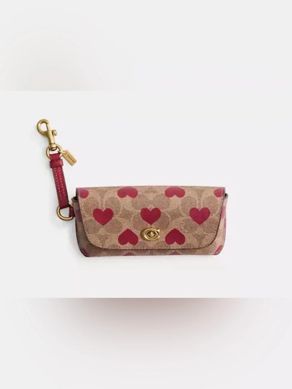 Coach Restored Sunglass Case Bag Charm In Signature Canvas With Heart Print ♥️